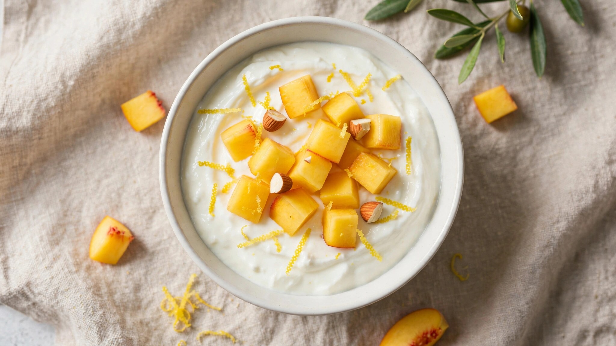 Yogurt greco con pesche e mandorle – alternativa fresca serale